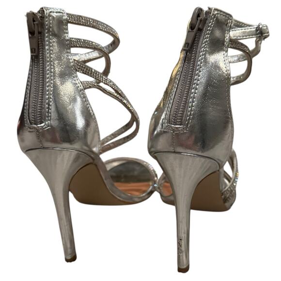 Steve Madden Fiffi Silver Heels Strappy Stiletto Open Toe Sandals Women's Size 6 - Picture 10 of 15